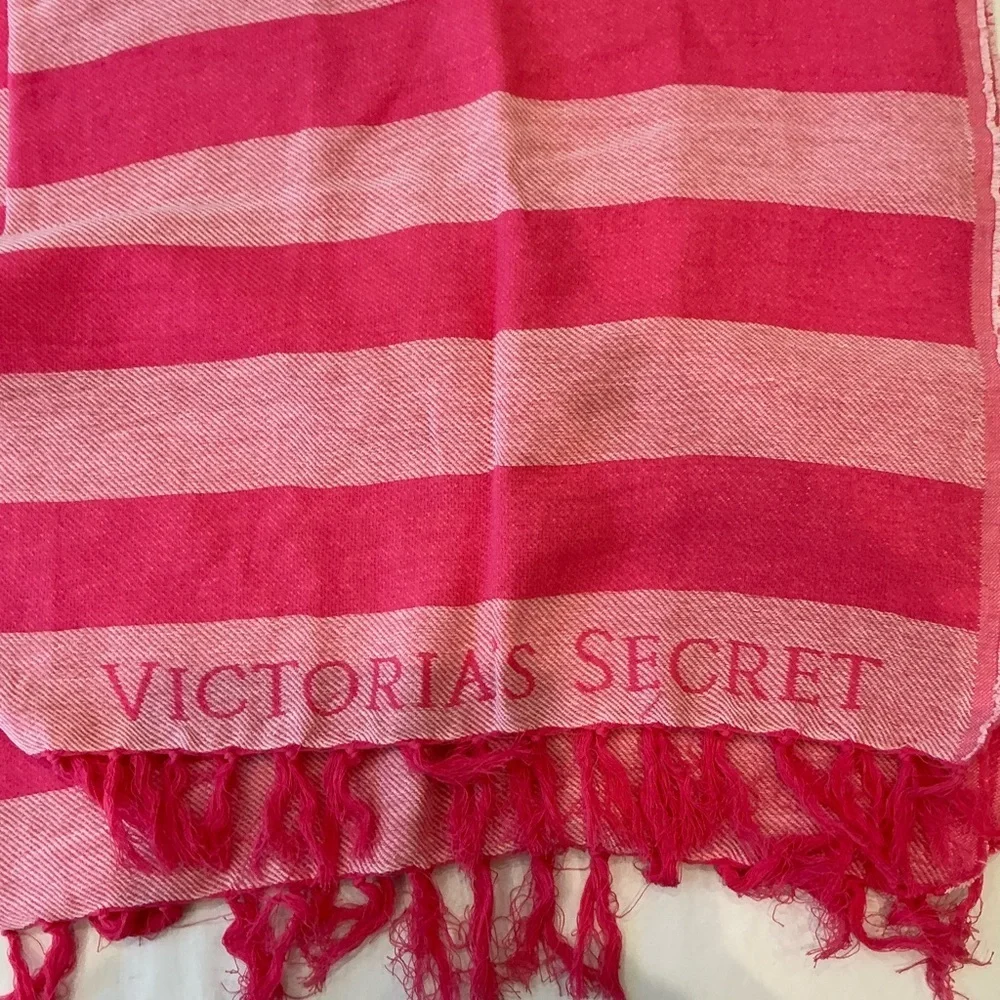 Victoria's Secret Fringe Striped Beach Blanket Throw in Pink